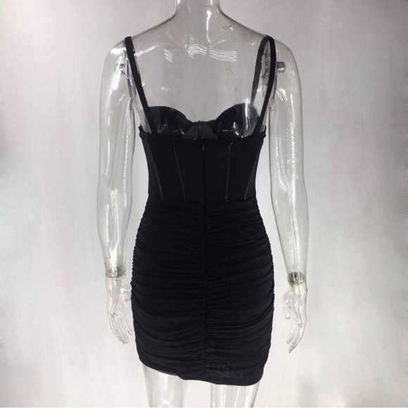 NWT (S) Black Dress Push Up Bustier Boned Corset Sheer Tank Mini Bodycon Dress - Picture 6 of 7